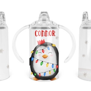 Personalized Christmas Sippy Cup, Cute Penguin Tumbler, Toddler Bottle, Kids Cup, Juice Cup, Girl or Boy Gift, Winter Sippy Cup B-XMS014