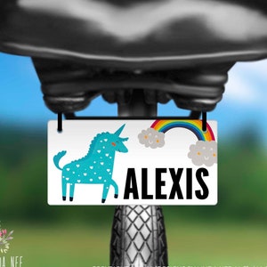 Girls Unicorn Personalized Bike Tag Kids Bike License Plate Bike Accessories Custom License Plate Tricycle Plate Toddler Girl Bike ID BLP39