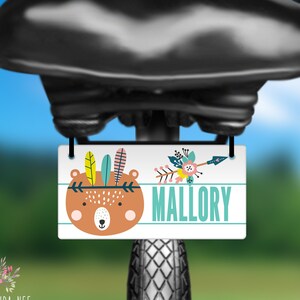 Girls Boho Bear Personalized Bike Tag Kids Bike License Plate Custom Bike License Plate Toddler Girls Bike Tag New Bike Gift Birthday BLP12