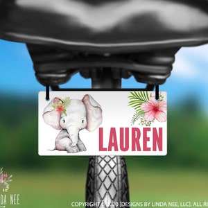 Girls Elephant Personalized Bike Tag Kids Bike License Plate Bike Accessories Custom License Plate Tricycle Plate Toddler Girl Bike ID BLP37