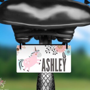 Girls Unicorn Personalized Bike Tag Kids Bike License Plate Bike Accessories Custom License Plate Tricycle Plate Toddler Girl Bike ID BLP21