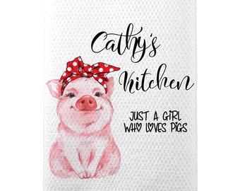 Personalized Pig Dish Towel with Just a Girl Who Loves Pigs Quote J-WEL001