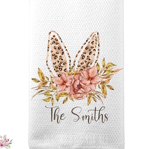 Easter Kitchen Towels, Personalized Kitchen Towel, Custom Easter Towel, Leopard Kitchen Decor, Easter Bunny Kitchen Decor, Spring Towel