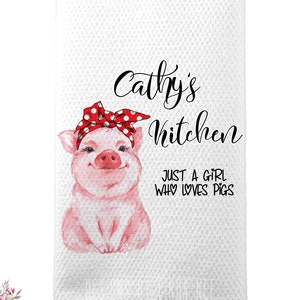 Personalized Pig Dish Towel, Oven Mitt and Pot Holder with Just a Girl Who Loves Pigs Quote J-WEL001 Kitchen Towel