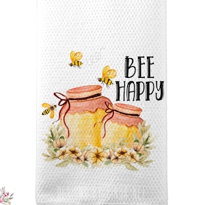 Bee Happy Towel, Bee Kitchen Decor, Spring Kitchen Towel, Country Kitchen Towel, Kitchen Gift, Bumble Bee Towel X-SUM006