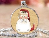 Santa Jewelry, Santa Claus Necklace, Santa Claus Face, Folk Art Santa, Christmas Necklace, Christmas Pendant, Bracelet Gift for Her JWI21