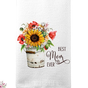 Best Mom Ever Kitchen Tea Towel Set with Sunflowers - Perfect Mother&#39;s Day Gift D-MDA002