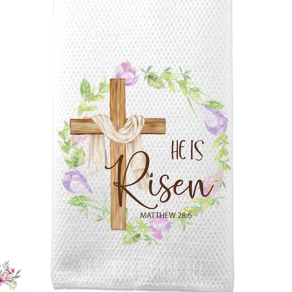 He Is Risen Kitchen Towels, Easter Tea Towel, Easter Kitchen Decor, Spring Towel, Scripture Towel, He Has Risen, Christian Kitchen X-EAS024