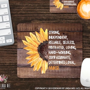 Nurse Mousepad Sunflower Mousepad Gift for Nurse Mouse Pad Office Decor Personalized Decor for Women Desk Accessories Coaster Set SMO22