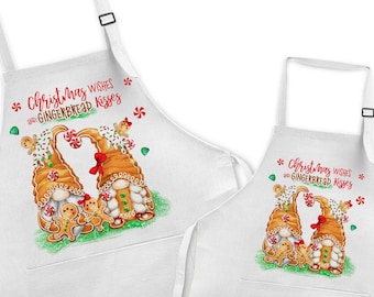 Christmas Mommy and Me Apron, Matching Apron Set, Gingerbread Gnome Baking Apron, Holiday Apron Gift, Christmas Apparel Gifts Kids 7-XMS013