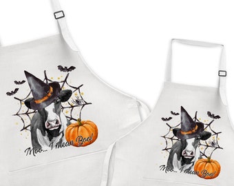 Cow Halloween Kitchen Apron, Cute Matching Aprons for Mom and Child Fall Kitchen Linens Moo Cow Apron with Pockets Baking Accessory X-HAL026