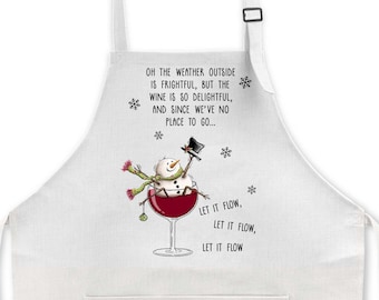 Funny Wine Holiday Kitchen Apron, Oh the Weather Outside is Frightful, Christmas Tea Towel, Kitchen Decor, Xmas Appare, Snowman X-XMS086