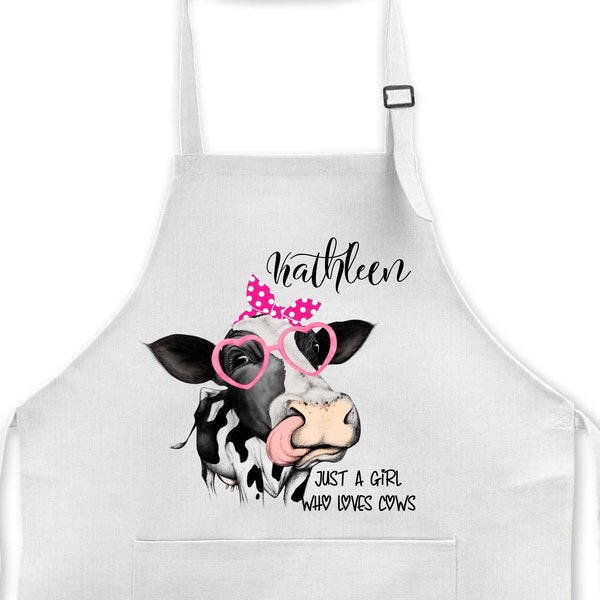 Personalized Apron for Women, Cow Kitchen Gifts for Her, Hostess Gift Ideas, Baking Gift, Cooking Gift, Custom Aprons Personalized J-ANM001