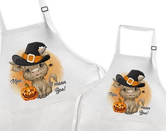 Moo, I Mean Boo Cow Halloween Kitchen Apron for Women, Boo Kitchen Linens, Cow Apron with Pockets, Fall Themed Kitchen Decor Kids X-HAL028