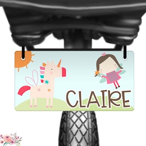 Kids Unicorn Personalized License Plate Girls Unicorn Bike License Plate Bike Trike Wagon Sign Scooter Bike Accessories Custom PlateB-AAA002