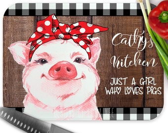 Large Personalized Cutting Board with Cute Pig Just a Girl Who Loves Pigs Gift J-WEL001