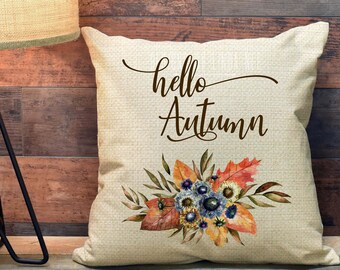 Hello Autumn Pillow Fall Pillow Farmhouse Pillow Cover Throw Pillow Fall Decor Pillow Case Floral Decor PCH51