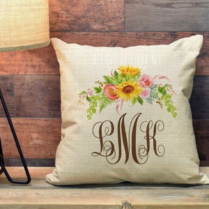 Almohada personalizada regalo monograma almohada girasol almohada almohada acento almohada del día de la madre regalo de la almohada de la decoración PCP144