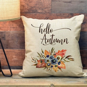 Hello Autumn Pillow Fall Pillow Farmhouse Pillow Cover Throw Pillow Fall Decor Pillow Case Floral Decor PCH51
