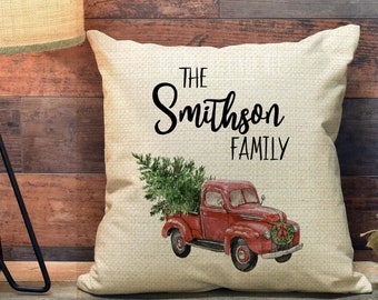 Personalized Red Truck Christmas Pillow Cover Custom Family Christmas Decor Christmas Pillow Holiday Pillow Cover Christmas Gift Idea PCH11