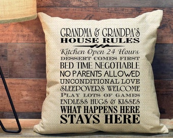 Grandma and Grandpa House Rules Pillow Gift for Grandma and Grandpa Gift for Grandparents Pillow Cover Accent Pillow Toss Pillow Custom PCP3
