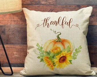 Fall Pillow, Thankful Pillow, Sunflower Pillow, Pumpkin Pillow, Autumn Pillow, Halloween Decoration, Thanksgiving Pillow PCH50