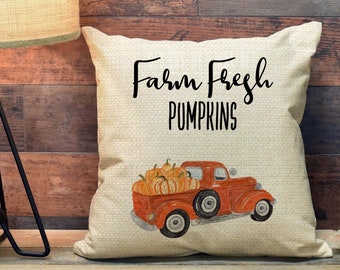 Farm Fresh PUMPKINS Pillow Truck Pillow Farmhouse Fall Pillow Cover Throw Pillow Cover Autumn Fall Decor Pillow Case Pumpkin Pillow PCH9