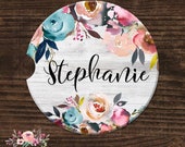 Monogrammed Car Coaster Car Accessories Personalized Sandstone Car Coaster Custom Coaster License Plate and Frame Floral License Plate ALP6