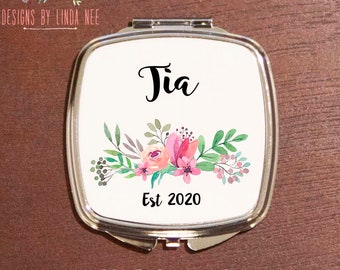 TIA Compact Spiegel Tia Pocket Mirror Tia Make-up Spiegel Geschenk für Tante Handtasche Spiegel Geschenk für Tante Geschenk für Schwester Custom XPH23