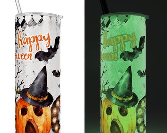 Halloween Glow In The Dark Tumbler, Jack-O-Lantern 20 Oz. Insulated Tumbler with Lid and Straw, Cute Trick or Treat Gift, Kids Cup X-HAL006