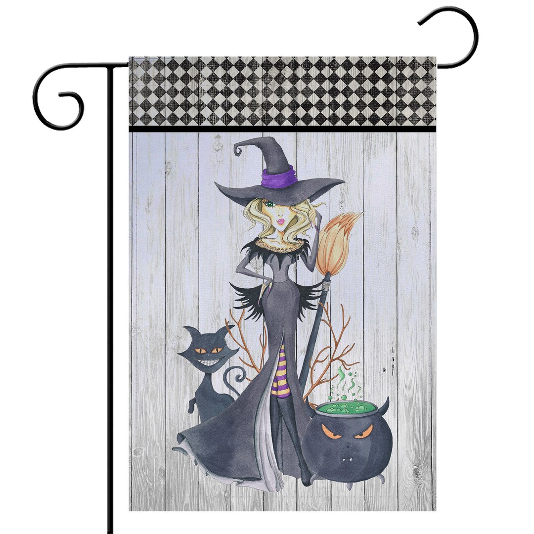 AIEX Halloween Gartenfahne – Doppelseitig Bedruckt, 61x35 Cm, Aus Sackleinen, Mit Clips