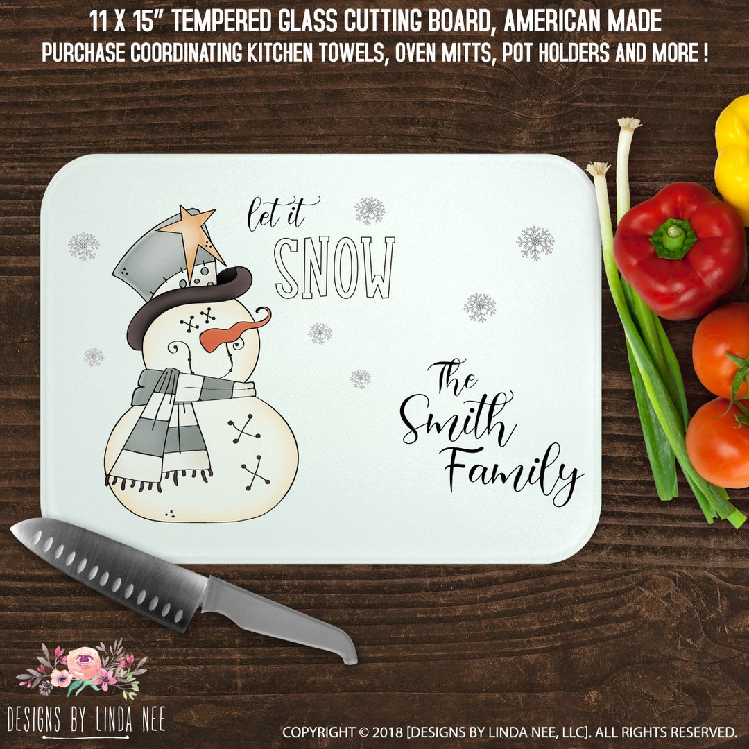 Christmas Cutting Board, Snowman Glass Cutting Board, Holiday Kitchen ...