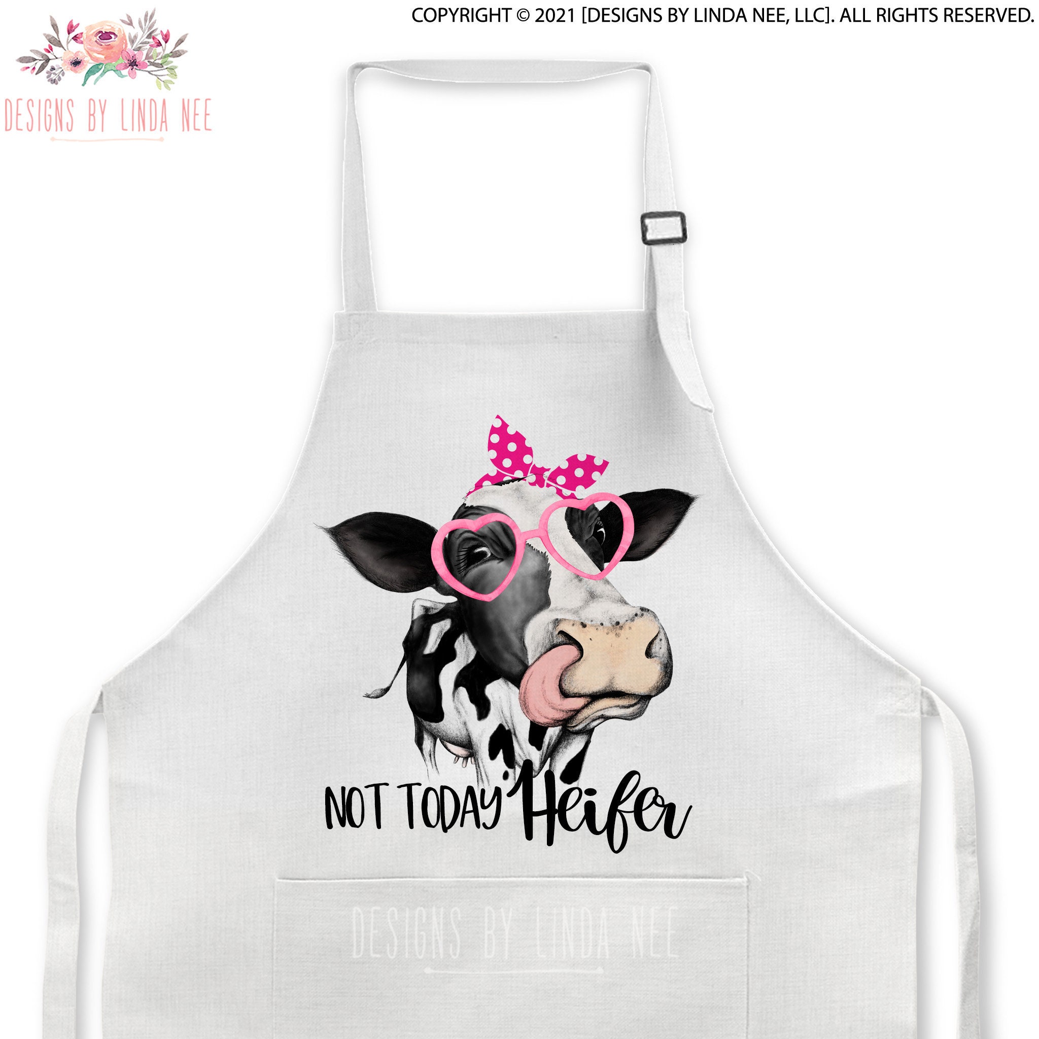 Summer Art Chefs Apron Cow Wearing Aviator Sunglasses White One Size 