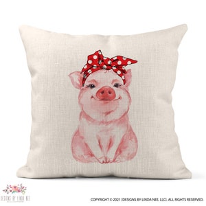 Pillow Cover with Cute Pig Wearing a Red Bandana - J-WEL001
