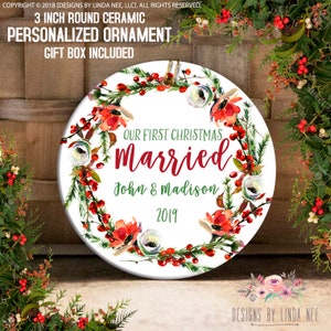 Our First Christmas Married Christmas Ornament Personalized Christmas Ornament Wedding Ornament Mr and Mrs Ornament Just Married 1st OCH160
