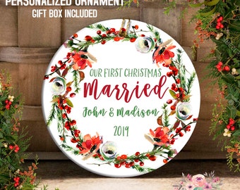 Our First Christmas Married Christmas Ornament Personalized Christmas Ornament Wedding Ornament Mr and Mrs Ornament Just Married 1st OCH160