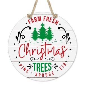 Christmas Sign, Farm Fresh Trees Kitchen Wall Sign, Happy Holidays Sign, Porch Decor, Winter Decor, Christmas Tree Sign Door Hanger X-XMS067