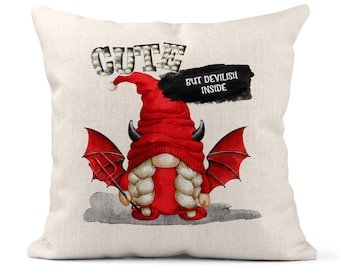 Devil Gnome Pillow, Cute Halloween Pillow, But Devilish Inside, Halloween Theme, Fall Pillow, Halloween Lover, Fall Decorations 7-HAL013