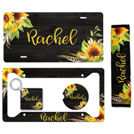 Sunflower Monogrammed License Plate Car Accessories Personalized