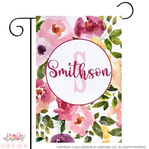 Personalized Yard Flag, Monogram Garden Flag, Custom Yard Flag, Floral Garden Flag, Housewarming Gift New House Gift Summer Flag F-SUM001