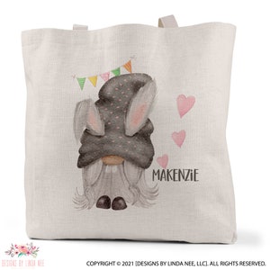 Personalized Easter Tote Bag, Custom Easter Basket, Kids Easter Egg Hunt Bag, Gnome Easter Gift Ideas, Easter Linen Tote, Bunny Tote Girl
