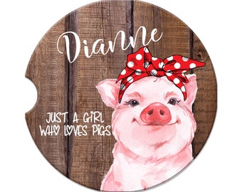 Personalized Just a Girl Who Loves Pigs Coaster, Cute Pig with Bandana, Pig Auto Accessories J-WEL001