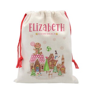 Personalized Gingerbread Santa Sack,  Personalized Christmas Sack, Pink Girls Santa Sack, Custom Name Christmas Eve Bag, From Santa B-XMS018