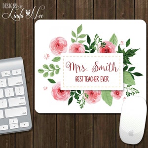 Personalized Teachers Mouse Pad, Gifts for Teacher, Teacher Appreciation Gift, Custom Mousepad, Monogram Mousepad, Floral Mouse Pad, A0008