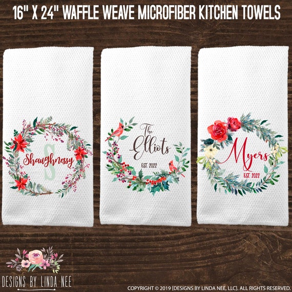Monogrammed Kitchen Towel, Personalized Dish Towel, Black With