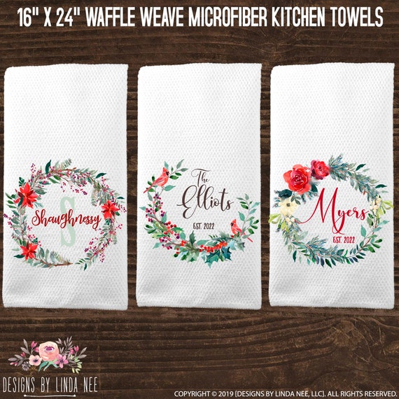 Embroidered San Fibre Christmas Kitchen Towel, Size: Standard