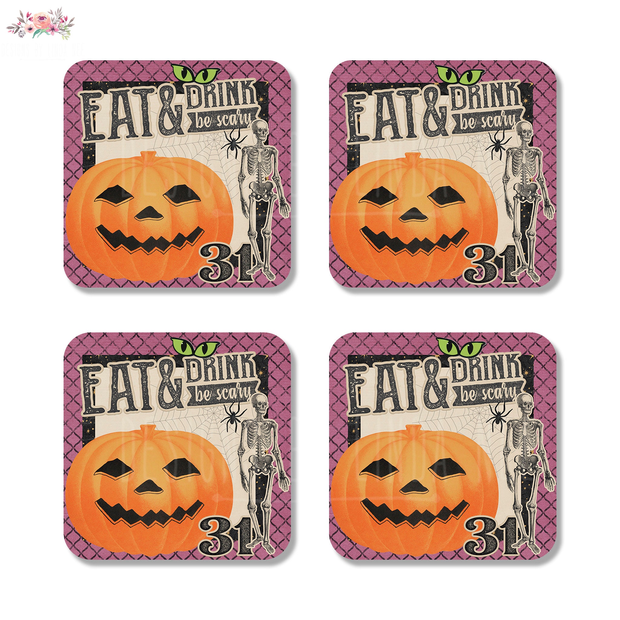 Halloween Coaster Set of 4 Drink Coaster Halloween Party Etsy UK