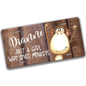 Personalized Just a Girl Who Loves Monkeys Auto License Plate and Car Accessories J-WEL007
