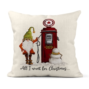 Almohada navideña de gnomo, almohada con todo lo que quiero para Navidad, almohada de gnomo y muñeco de nieve, almohada navideña, decoración navideña para el hogar, gnomos 7-XMS019