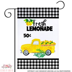 Fresh Lemonade Garden Flag with Yellow Pickup Truck, Farmhouse Outdoor Flag, Summer Flag 12x18&quot; X-SUM004